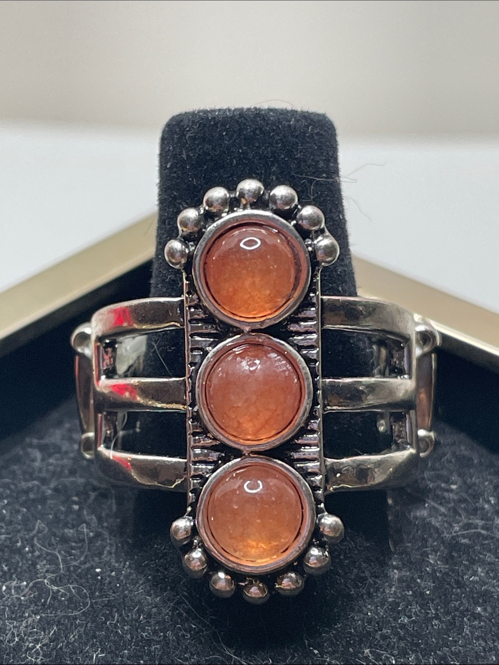 paparazzi Stretchy Silver-Tone Ring with Three Orange Cabochons